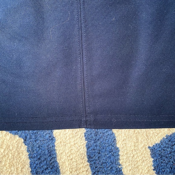 💙 CAMAIEU NAVY BLACK FAUX LEATHER TRIM CAPRI SLEEVE DRESS! - Picture 9 of 12